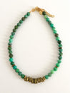Handmade beaded necklace with Australian green Agate semi-precious stone beads and brass ring beads