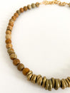 Handmade beaded necklace with faceted jasper stone beads and brass ring beads