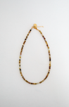 Lightweight and minimalist neutral and warm-toned necklace, handmade out of Agate gemstones and Heishi beads, by artisans overcoming trauma and injustice in Charlotte, NC.