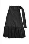 Black cotton poplin wrap skirt with a tier at the bottom