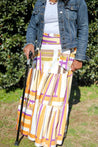 Multicolor modern wrap skirt with orange, purple, and brown
