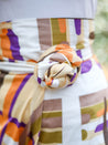 Multicolor modern wrap skirt with orange, purple, and brown