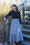 floral pattern skirt in purple and green