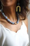 Blue chunky necklace.