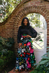 Black with colorful flowers. Wedding Wrap Skirt.