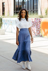 Chambray with Silver Stripe Classic Tiered Wrap Skirt