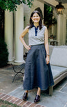 Dark denim straight wrap skirt with neon thread