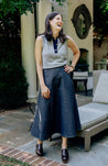 Dark denim straight wrap skirt with neon thread