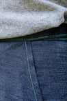 Dark denim straight wrap skirt with neon thread