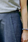 Dark denim straight wrap skirt with neon thread
