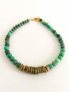 Handmade beaded necklace with Australian green Agate semi-precious stone beads and brass ring beads