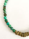 Handmade beaded necklace with Australian green Agate semi-precious stone beads and brass ring beads