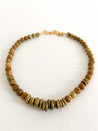 Handmade beaded necklace with faceted jasper stone beads and brass ring beads