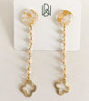 Handmade, dainty gold-flake acrylic topper dangle earrings with clover charm on bottom