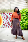 brown seude wrap skirt