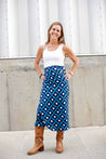 blue and navy wrap skirt