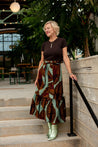 blue and brown leaf wrap skirt