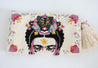 Colorful with white background tapestry clutch/crossbody with floral, Frida design
