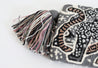 Gray, tan, black, and white tapestry clutch/crossbody with leopard design