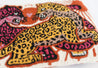 Pink, orange, yellow, and tan tapestry clutch/crossbody with leopard design