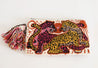 Pink, orange, yellow, and tan tapestry clutch/crossbody with leopard design