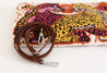 Pink, orange, yellow, and tan tapestry clutch/crossbody with leopard design