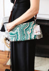 Green and tan tapestry clutch/crossbody