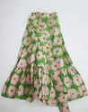 1-tiered wrap skirt. Bright green with light pink flowers.