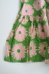 3-tiered wrap skirt. Bright green with light pink flowers.