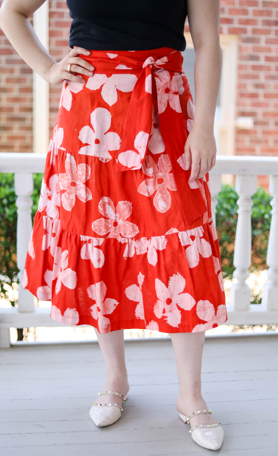 Red midi wrap skirt cheap