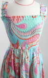 Blue, Pink, Orange paisley pattern dress