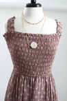 Mauve purple dress with white flowers