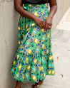 green, yellow, and blue wrap skirt