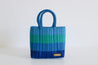 Plastic recycled tote bag in multicolor in blues and greens