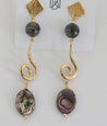 Handmade dangle earrings with gold-plated topper and swirl connector, featuring Abalone semi-precious gemstone beads 