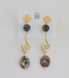 Handmade dangle earrings with gold-plated topper and swirl connector, featuring Abalone semi-precious gemstone beads 