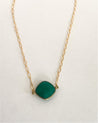 Hand-assembled minimalist necklace with 18k gold-filled chain and Emerald green onyx stone pendant