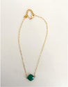 Hand-assembled minimalist necklace with 18k gold-filled chain and Emerald green onyx stone pendant
