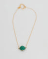 Hand-assembled minimalist necklace with 18k gold-filled chain and Emerald green onyx stone pendant