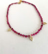 Handmade beaded necklace with Pink Agate semi-precious stone beads and small gold bead grape cluster rhombus charms
