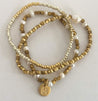 Set of 3 handmade beaded minimalist bracelets with mixed gold and silver seed beads and pearl beads