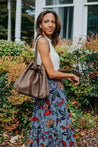 100% genuine pebbled leather and suede tie cinch top tote/handbag handmade by artisans overcoming poverty in Ethiopia