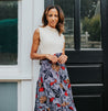 Navy Stripe with Brown, Red, and Navy Floral Classic Tiered Wrap Skirt