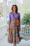 Light Blue with Gold, Red, and Black Design Classic Tiered Wrap Skirt