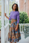 Light Blue with Gold, Red, and Black Design Classic Tiered Wrap Skirt