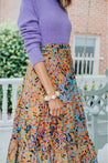 Light Blue with Gold, Red, and Black Design Classic Tiered Wrap Skirt