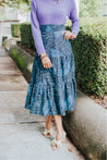 Black with Light Blue Sunflower Classic Tiered Wrap Skirt