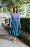 Black with Light Blue Sunflower Classic Tiered Wrap Skirt
