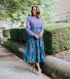 Black with Light Blue Sunflower Classic Tiered Wrap Skirt