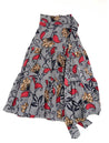 Navy Stripe with Brown, Red, and Navy Floral Classic Tiered Wrap Skirt